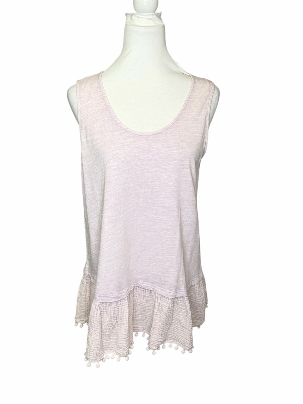 Easel Light Lavender Pom Hem Sleeveless Swing Top